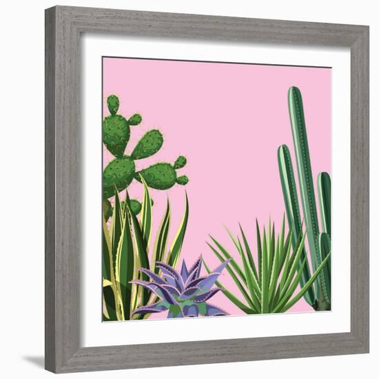 Background with Cactuses and Succulents Set. Plants of Desert.-incomible-Framed Art Print