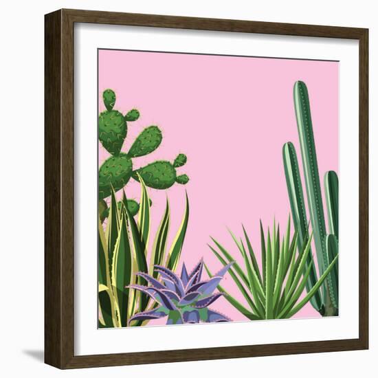 Background with Cactuses and Succulents Set. Plants of Desert.-incomible-Framed Art Print