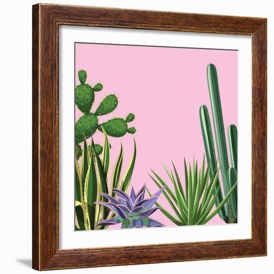 Background with Cactuses and Succulents Set. Plants of Desert.-incomible-Framed Art Print