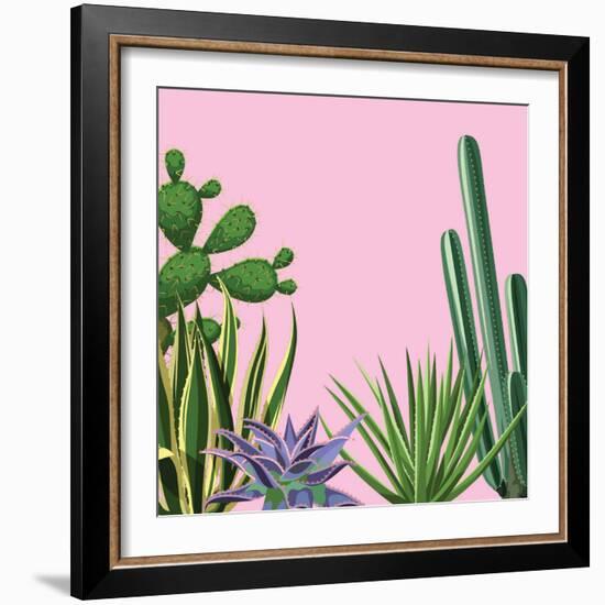 Background with Cactuses and Succulents Set. Plants of Desert.-incomible-Framed Art Print