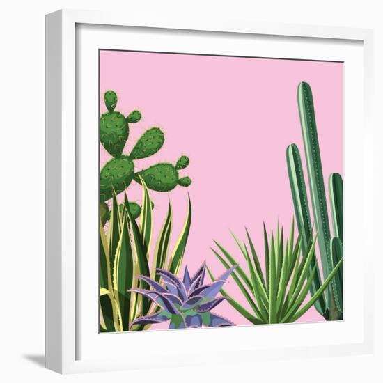 Background with Cactuses and Succulents Set. Plants of Desert.-incomible-Framed Art Print