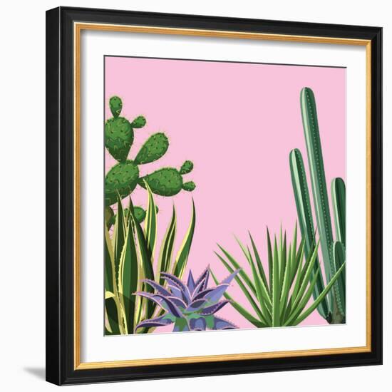 Background with Cactuses and Succulents Set. Plants of Desert.-incomible-Framed Art Print