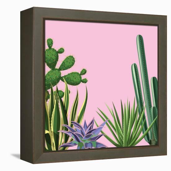 Background with Cactuses and Succulents Set. Plants of Desert.-incomible-Framed Stretched Canvas