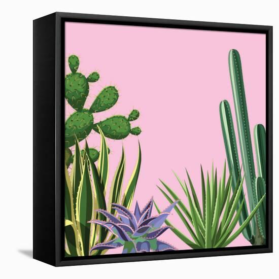 Background with Cactuses and Succulents Set. Plants of Desert.-incomible-Framed Stretched Canvas