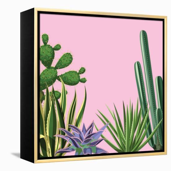 Background with Cactuses and Succulents Set. Plants of Desert.-incomible-Framed Stretched Canvas