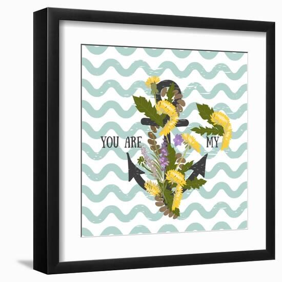 Background with Flowers Dandelion and Anchor-Rasveta-Framed Art Print