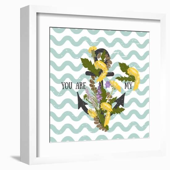 Background with Flowers Dandelion and Anchor-Rasveta-Framed Art Print