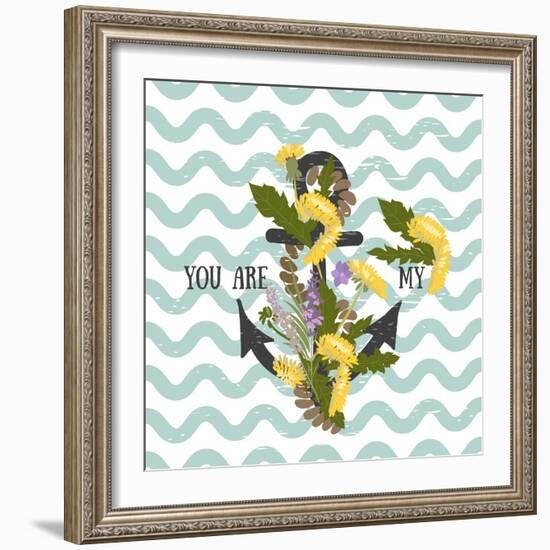 Background with Flowers Dandelion and Anchor-Rasveta-Framed Art Print