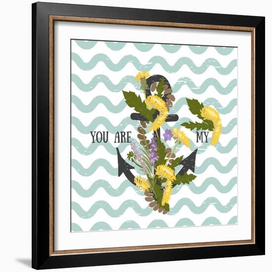 Background with Flowers Dandelion and Anchor-Rasveta-Framed Art Print