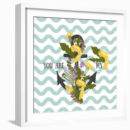 Background with Flowers Dandelion and Anchor-Rasveta-Framed Art Print