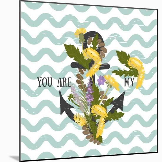 Background with Flowers Dandelion and Anchor-Rasveta-Mounted Art Print