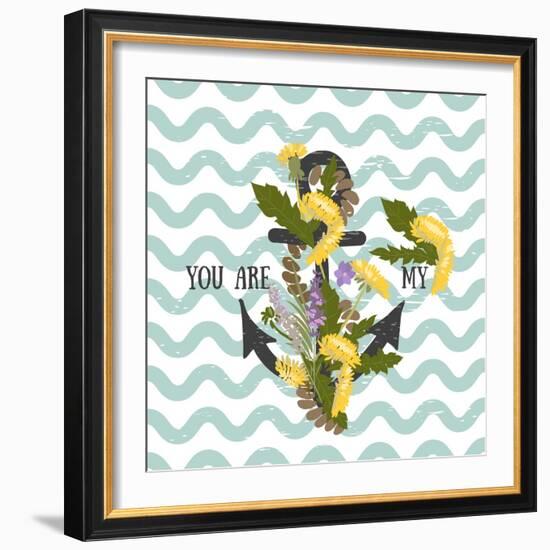 Background with Flowers Dandelion and Anchor-Rasveta-Framed Art Print