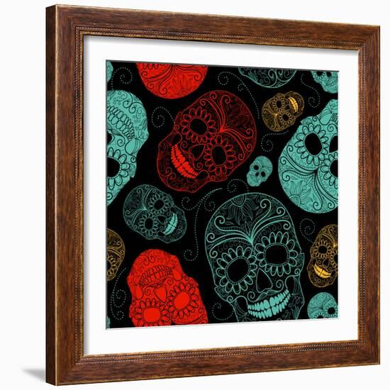 Background with Green, Black and Red Skulls-Alisa Foytik-Framed Art Print