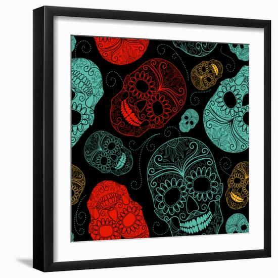 Background with Green, Black and Red Skulls-Alisa Foytik-Framed Art Print