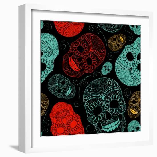 Background with Green, Black and Red Skulls-Alisa Foytik-Framed Art Print