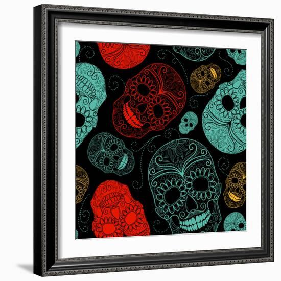 Background with Green, Black and Red Skulls-Alisa Foytik-Framed Art Print