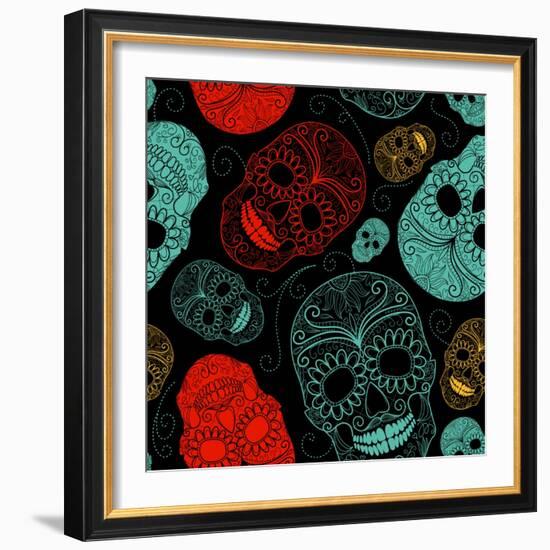 Background with Green, Black and Red Skulls-Alisa Foytik-Framed Art Print