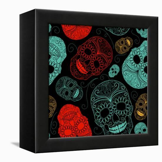 Background with Green, Black and Red Skulls-Alisa Foytik-Framed Stretched Canvas