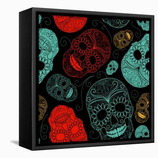 Background with Green, Black and Red Skulls-Alisa Foytik-Framed Stretched Canvas