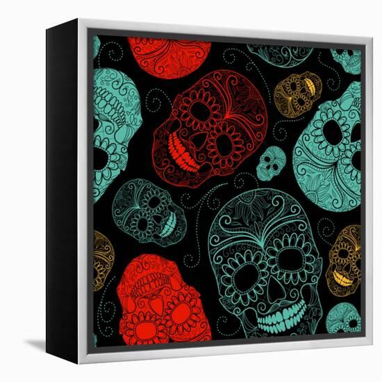 Background with Green, Black and Red Skulls-Alisa Foytik-Framed Stretched Canvas