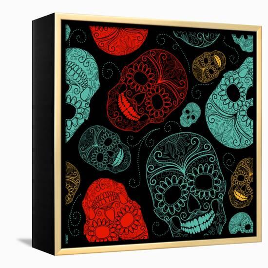 Background with Green, Black and Red Skulls-Alisa Foytik-Framed Stretched Canvas