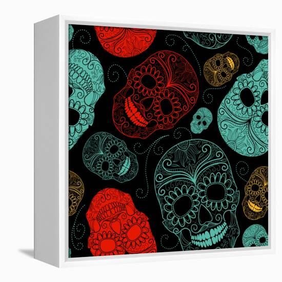 Background with Green, Black and Red Skulls-Alisa Foytik-Framed Stretched Canvas