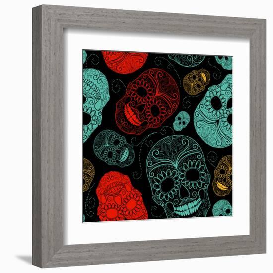 Background with Green, Black and Red Skulls-Alisa Foytik-Framed Art Print