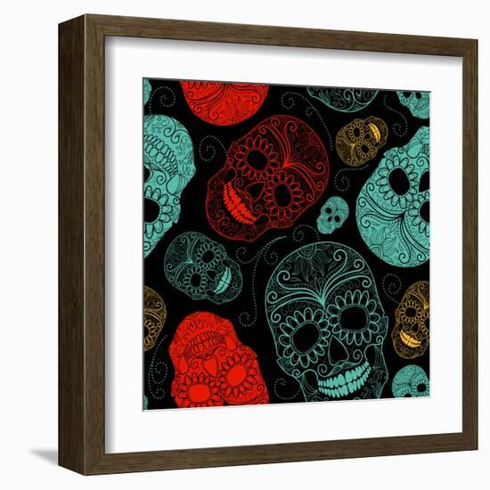 Background with Green, Black and Red Skulls-Alisa Foytik-Framed Art Print