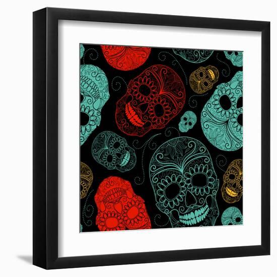 Background with Green, Black and Red Skulls-Alisa Foytik-Framed Art Print