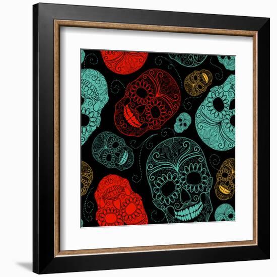 Background with Green, Black and Red Skulls-Alisa Foytik-Framed Art Print