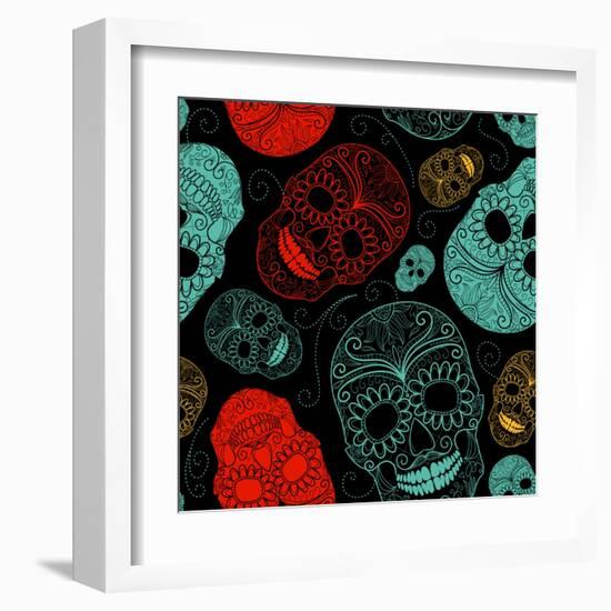 Background with Green, Black and Red Skulls-Alisa Foytik-Framed Art Print