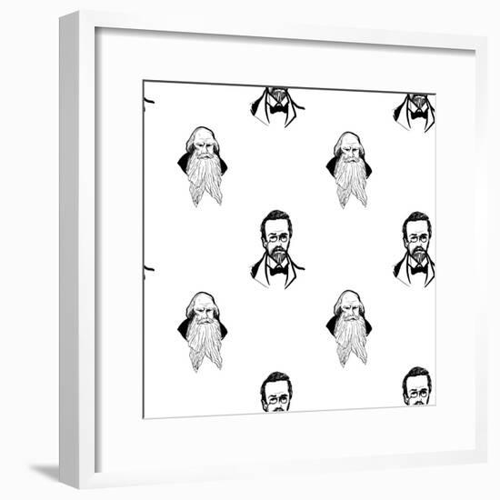 Background with Hand Drawing Inky Portraits of the Great Russian Writers: Chekhov, Tolstoy, Pushkin-Sopelkin-Framed Premium Giclee Print