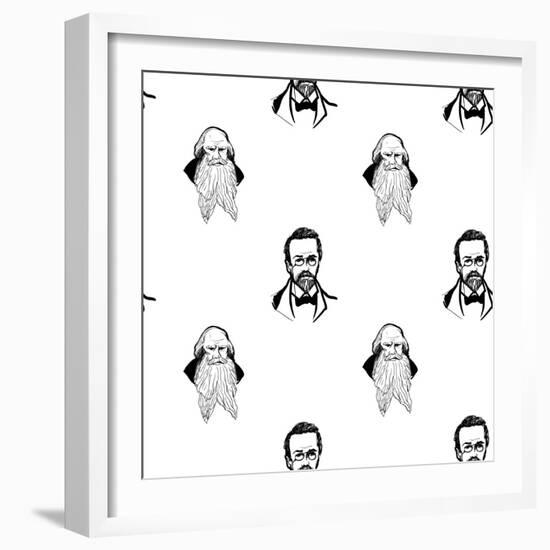 Background with Hand Drawing Inky Portraits of the Great Russian Writers: Chekhov, Tolstoy, Pushkin-Sopelkin-Framed Premium Giclee Print