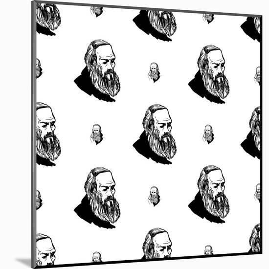 Background with Hand Drawing Inky Portraits of the Great Russian Writers: Dostoevsky. Vector Seamle-Sopelkin-Mounted Art Print