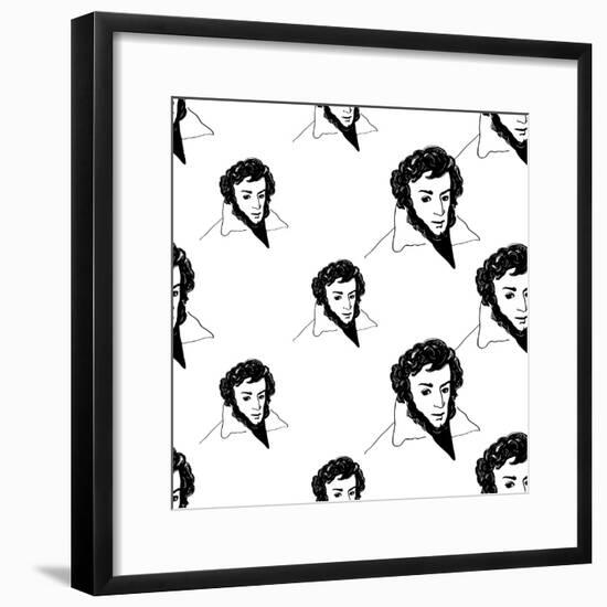 Background with Hand Drawing Inky Portraits of the Great Russian Writers: Pushkin. Vector Seamless-Sopelkin-Framed Premium Giclee Print