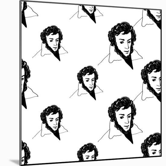 Background with Hand Drawing Inky Portraits of the Great Russian Writers: Pushkin. Vector Seamless-Sopelkin-Mounted Art Print