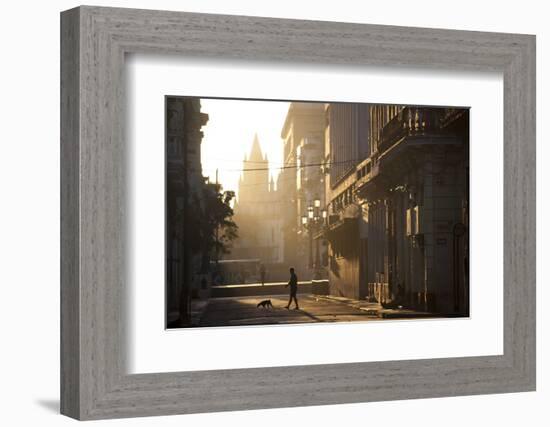 Backlit Street at Dawn with People in Semi-Silhouette-Lee Frost-Framed Photographic Print