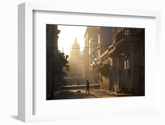 Backlit Street at Dawn with People in Semi-Silhouette-Lee Frost-Framed Photographic Print