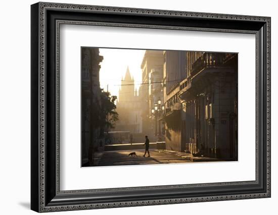 Backlit Street at Dawn with People in Semi-Silhouette-Lee Frost-Framed Photographic Print