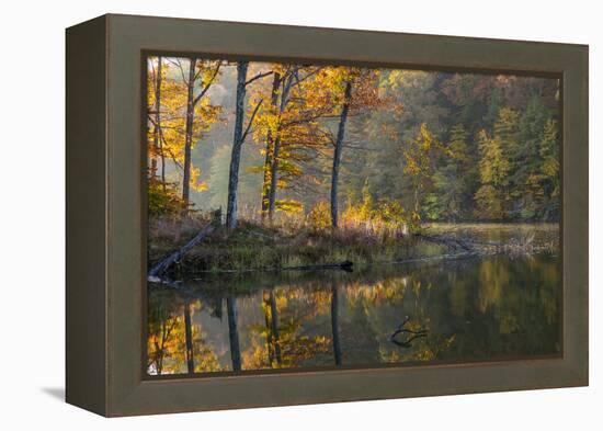 Backlit Trees on Lake Ogle in Autumn in Brown County Sp, Indiana-Chuck Haney-Framed Premier Image Canvas