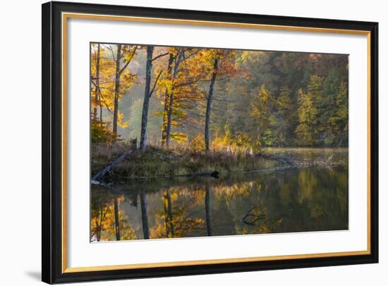 Backlit Trees on Lake Ogle in Autumn in Brown County Sp, Indiana-Chuck Haney-Framed Photographic Print