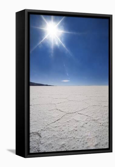 Backlit with Sun Star Shot of Hexagonal Shaped Salt Flats, Salar De Uyuni, Bolivia, South America-Kim Walker-Framed Premier Image Canvas