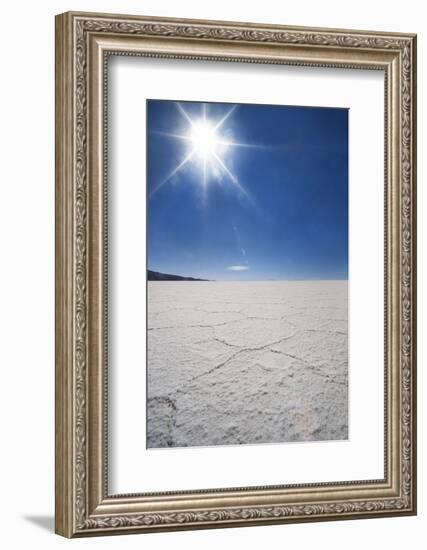 Backlit with Sun Star Shot of Hexagonal Shaped Salt Flats, Salar De Uyuni, Bolivia, South America-Kim Walker-Framed Photographic Print