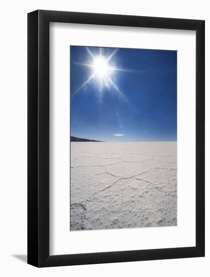 Backlit with Sun Star Shot of Hexagonal Shaped Salt Flats, Salar De Uyuni, Bolivia, South America-Kim Walker-Framed Photographic Print