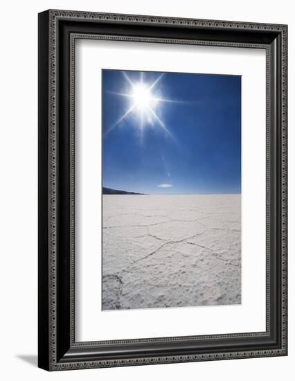 Backlit with Sun Star Shot of Hexagonal Shaped Salt Flats, Salar De Uyuni, Bolivia, South America-Kim Walker-Framed Photographic Print