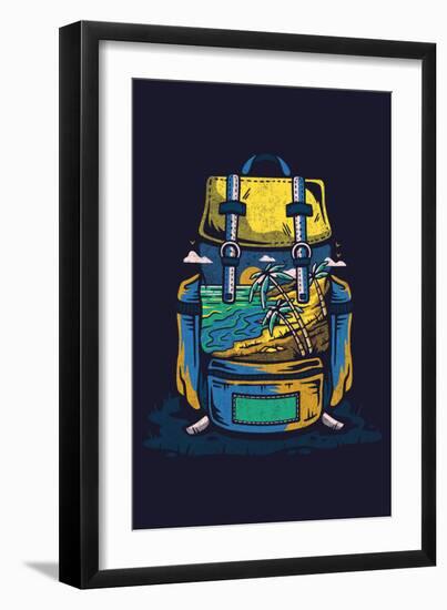 Backpack - Distressed Vector - Neon - Lantern Press Artwork-Lantern Press-Framed Art Print