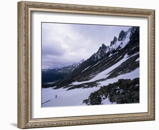 Backpacker Climbing Pass to Get to Glacier Grey, in the Torres Circuit, Chile, South America-Aaron McCoy-Framed Photographic Print