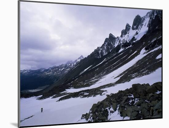 Backpacker Climbing Pass to Get to Glacier Grey, in the Torres Circuit, Chile, South America-Aaron McCoy-Mounted Photographic Print