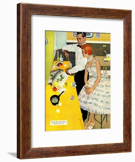 Backstairs Bachelor  - Saturday Evening Post "Leading Ladies", July 17, 1954 pg.27-Joe de Mers-Framed Giclee Print