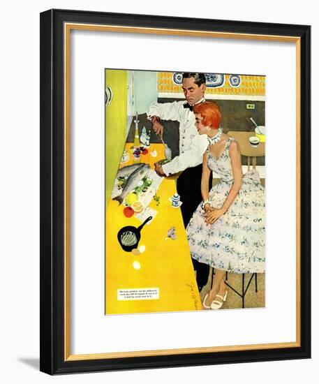 Backstairs Bachelor  - Saturday Evening Post "Leading Ladies", July 17, 1954 pg.27-Joe de Mers-Framed Giclee Print